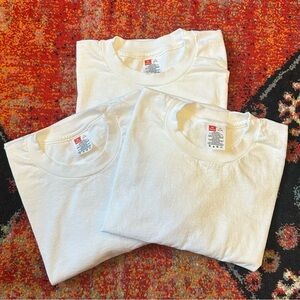 Vintage 3 Lot Single Stitch Hanes Blank White Tees L/G 42-44 Blank Canvas NWOT
